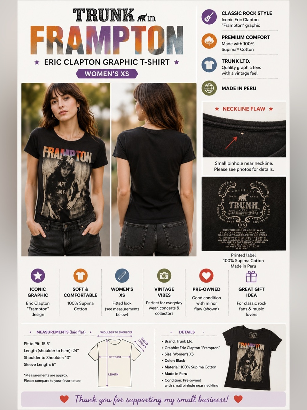 Trunk Ltd Eric Clapton "Frampton" Graphic Band T-Shirt Women's XS Black